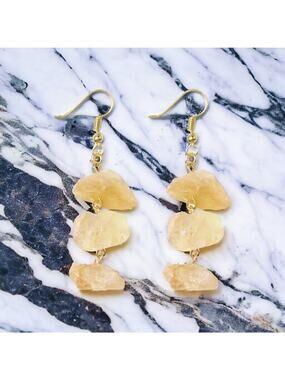 NEW gold plated tan rock crystal stone natural BoHo style earrings jewelry B23A